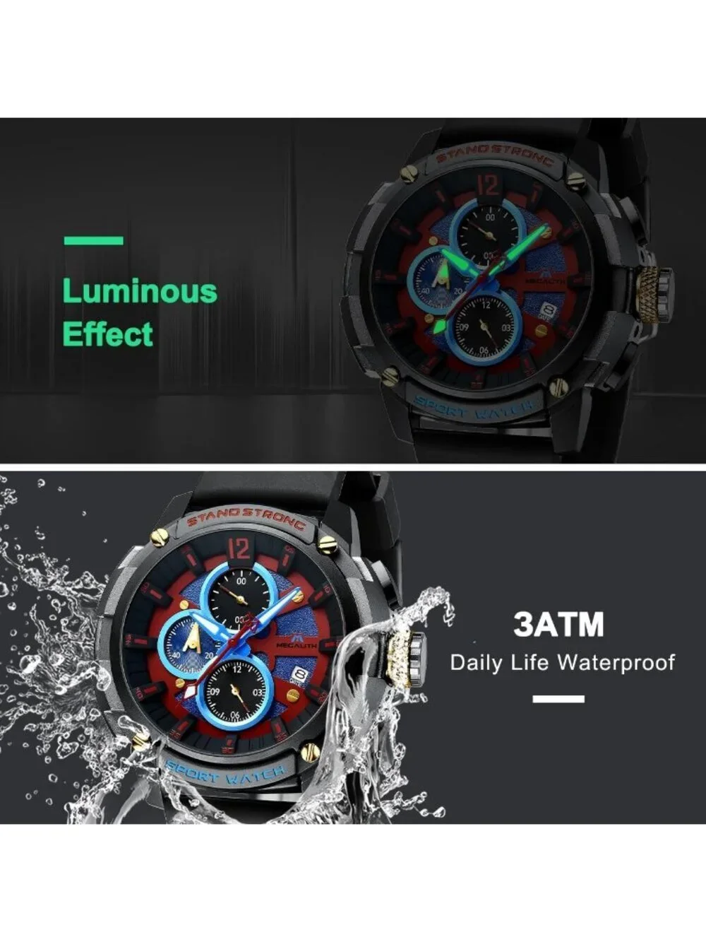 Men's Red Analog Quartz Heavy Duty Waterproof Chronograph Luminous Wrist Watch